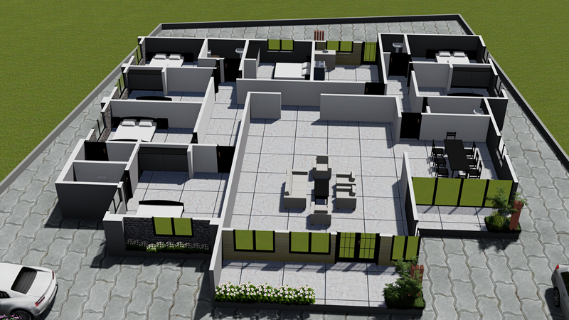 plan de maison 7 chambres salon