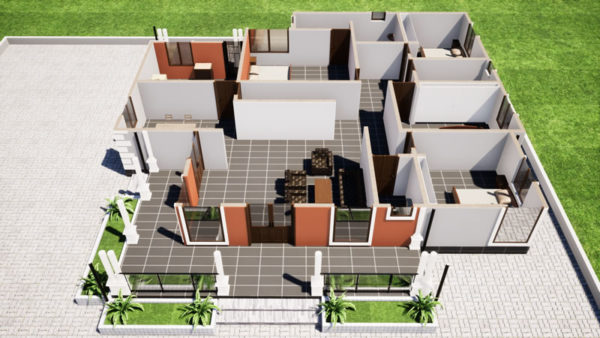 plan de 4 chambres salon