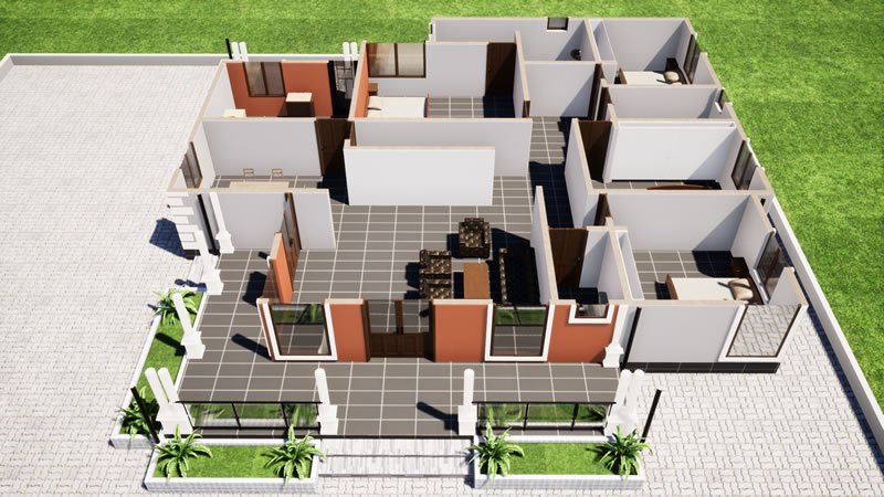 plan de 4 chambres salon