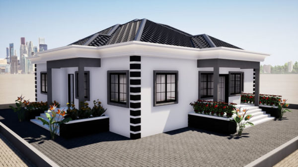 Plan de maison moderne de 4 chambres salon deux vérandas - Image 2