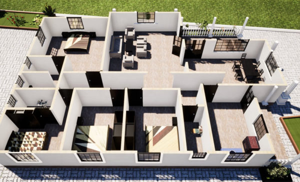 Plan maison moderne de 4 chambres salon cuisine douche - Image 7