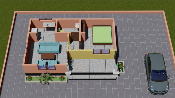 Plan de maison d'une chambre salon cuisine douche - Image 6