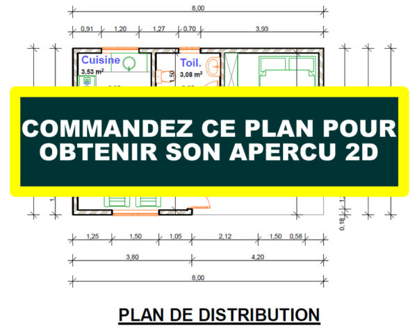 Plan de maison d'une chambre salon cuisine douche - Image 7