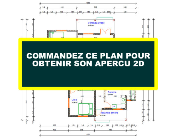 Plan de maison moderne de 2 chambres, 1 salon, 1 SAM, 1 cuisine - Image 9