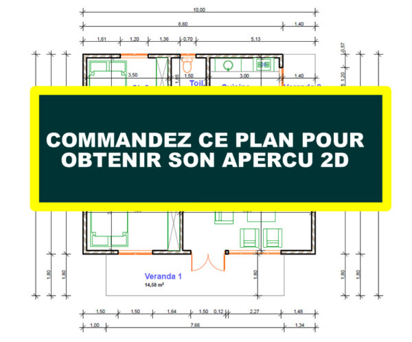 Plan de maison de 2 chambres, 1 salon, 1 cuisine et 2 douches - Image 9