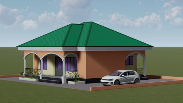 Plan de maison de 2 chambres, 1 salon, 1 cuisine et 2 douches - Image 3