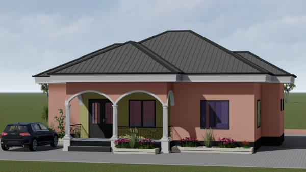 Plan de maison moderne de 2 chambres, 1 salon, 1 SAM, 1 cuisine - Image 2