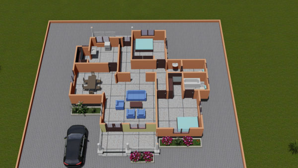 Plan de maison moderne de 2 chambres, 1 salon, 1 SAM, 1 cuisine - Image 8