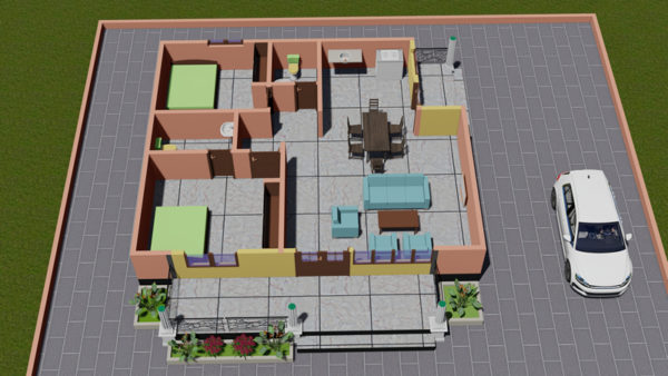 Plan de maison de 2 chambres, 1 salon, 1 cuisine et 2 douches - Image 8