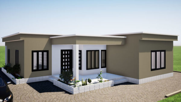 Plan de maison stylé de 3 chambres, 1 salon, 1 SAM, 1 cuisine - Image 2