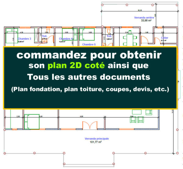 Plan d'une vaste maison moderne 5 chambres, 2 salons, avec grande véranda - Image 9