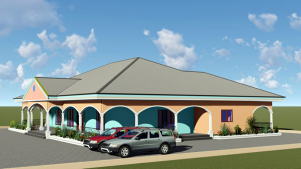 Plan de maison de 5 chambres 2 salons avec une grande veranda