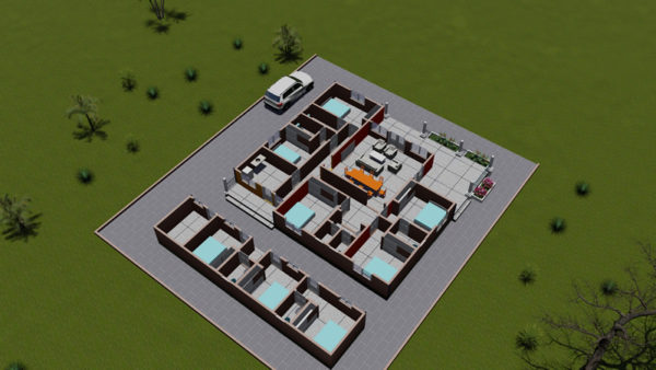 Plan de maison moderne 5 chambres, un salon avec véranda en L - Image 8