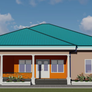 Plan villa 5 chambres avec grande véranda en L