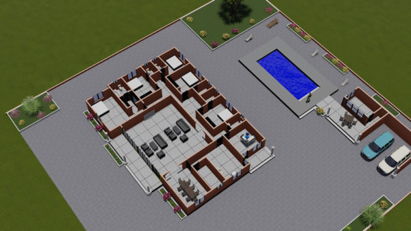Plan de villa plain-pied de 5 chambres, grand salon, avec dépendance - Image 8
