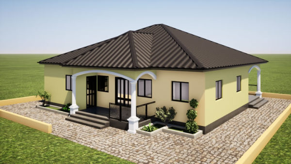 Plan de maison moderne 5 chambres salon, avec douche dans chaque chambre - Image 4