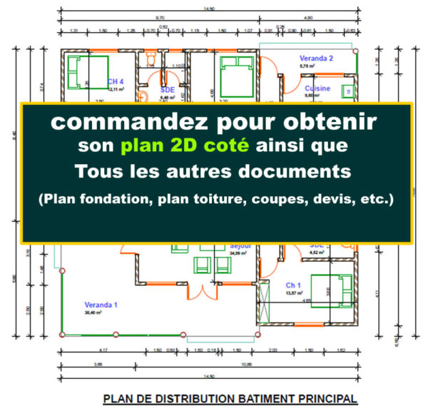 Plan de maison moderne 5 chambres, un salon avec véranda en L - Image 9