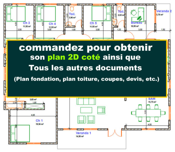 Plan de villa plain-pied de 5 chambres, grand salon, avec dépendance - Image 9