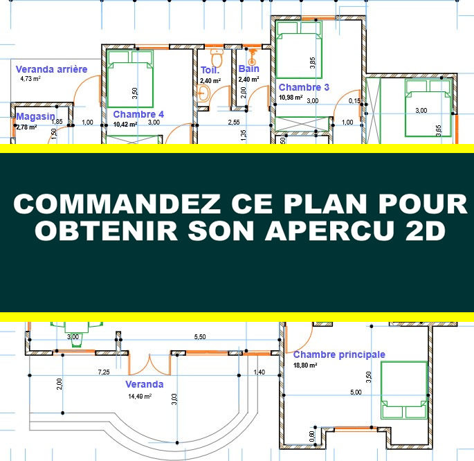Plan de maison de 4 chambres avec salle d'étude. – Image 7