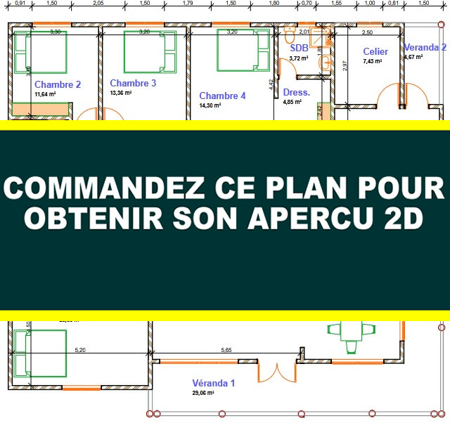 Plan de villa moderne 4 chambres avec grande véranda – Image 9