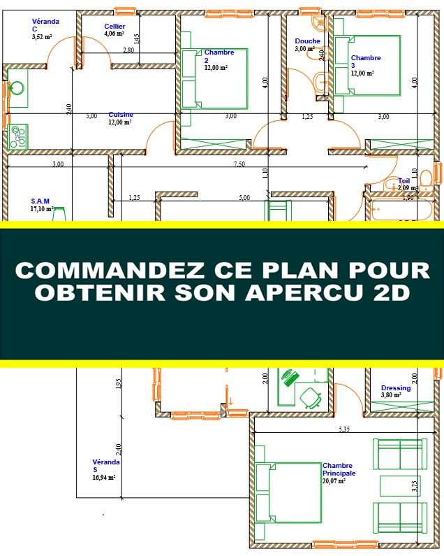 Plan de maison en L de 3 chambres modernes avec bureau – Image 11