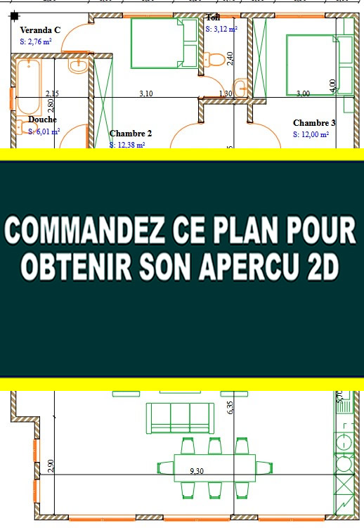 Plan de villa moderne 3 chambres avec cuisine américaine. – Image 7