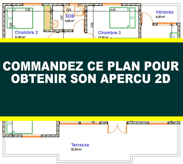 Plan de maison plain-pied de 3 chambres salon toiture économique – Image 8