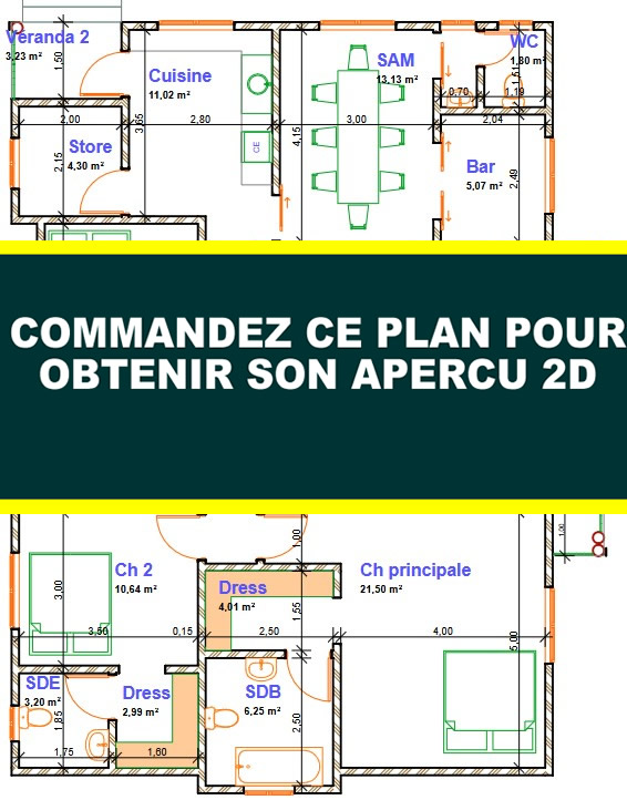 Plan de villa plain-pied de 3 chambres avec mini-bar – Image 8