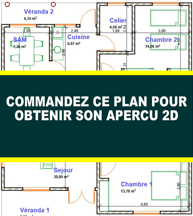 Plan de maison moderne de 2 chambres avec grand salon – Image 9