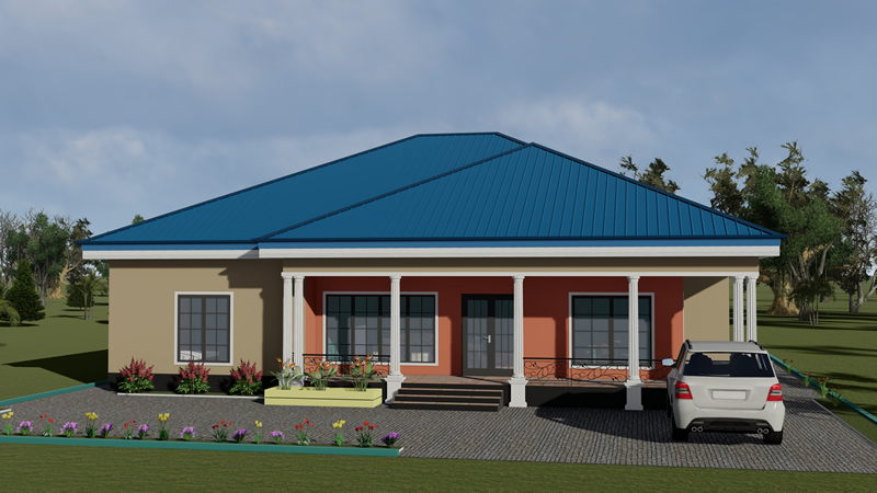 Plan de villa moderne 4 chambres avec grande véranda – Image 2