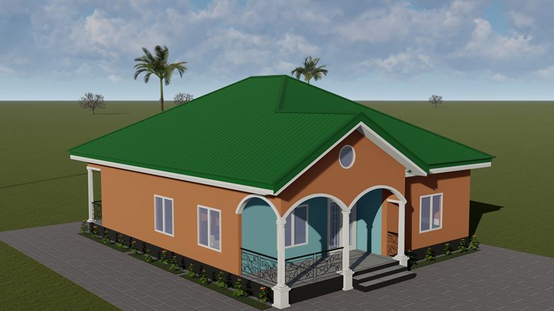 Plan de maison moderne de 2 chambres avec grand salon – Image 2