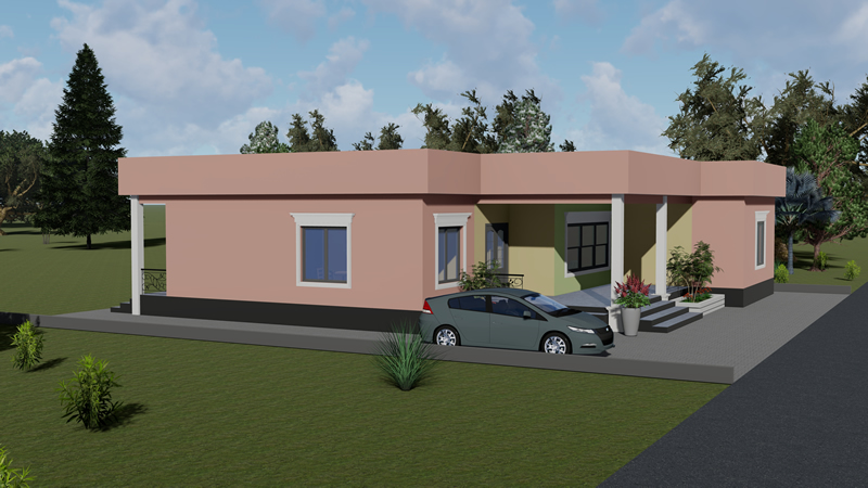 Plan de villa plain-pied de 3 chambres avec toiture encastrée – Image 2
