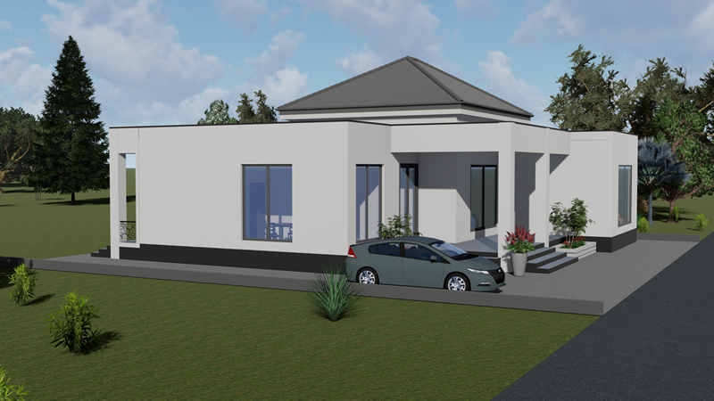 Plan maison plain-pied de 3 chambres salon avec toiture terrasse – Image 2