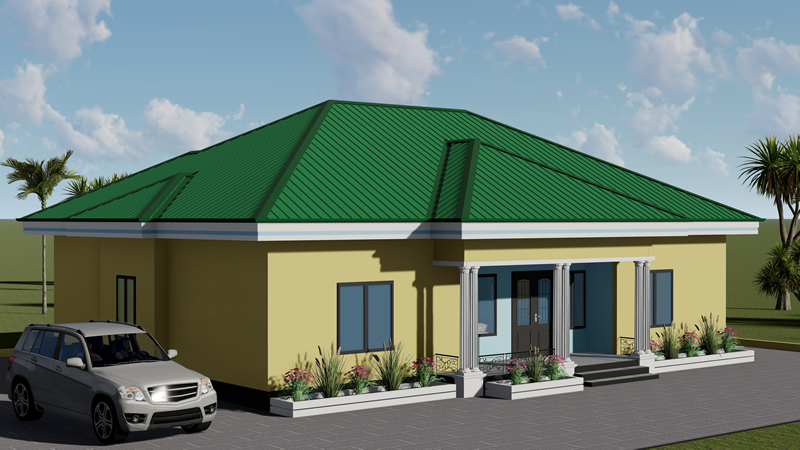 Plan de villa plain-pied de 3 chambres avec mini-bar – Image 2
