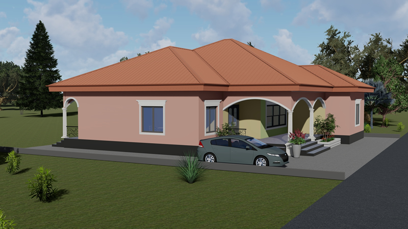 Plan de villa en L de 3 chambres salon – Image 2