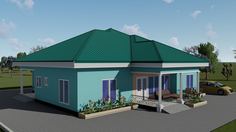 villa plain-pied de 4 chambres toiture verte