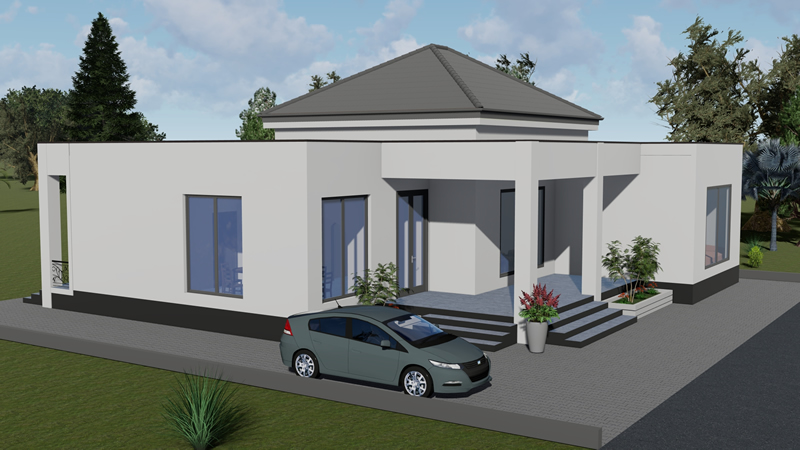 Plan maison plain-pied de 3 chambres salon avec toiture terrasse – Image 6