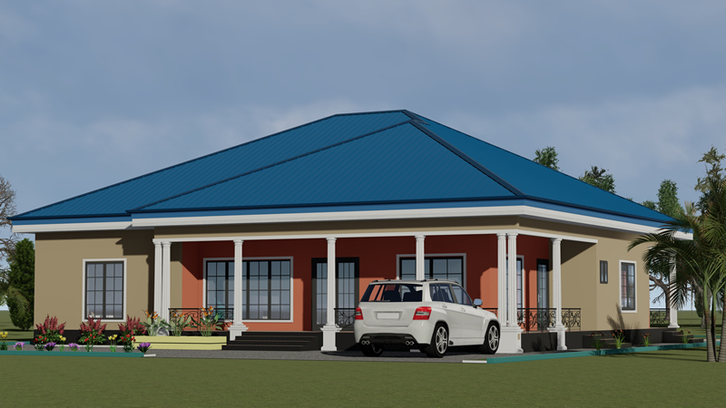Plan de villa moderne 4 chambres avec grande véranda – Image 4