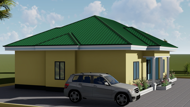 Plan de villa plain-pied de 3 chambres avec mini-bar – Image 3