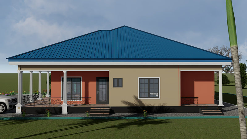 Plan de villa moderne 4 chambres avec grande véranda – Image 5