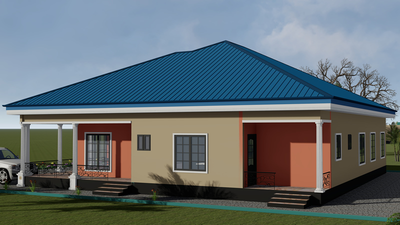 Plan de villa moderne 4 chambres avec grande véranda – Image 6