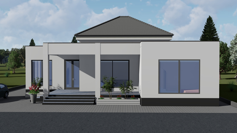 Plan maison plain-pied de 3 chambres salon avec toiture terrasse – Image 3