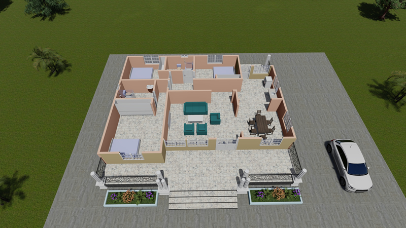 Plan de maison plain-pied de 3 chambres salon toiture économique – Image 7