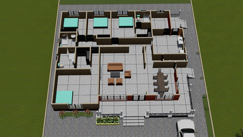 Plan de villa plain-pied de 4 chambres avec grande véranda
