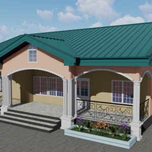 Plan de villa plain-pied de 3 chambres modernes avec toiture 2 pentes