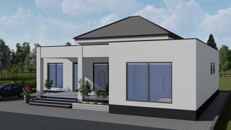 Plan maison plain-pied de 3 chambres salon avec toiture terrasse – Image 4
