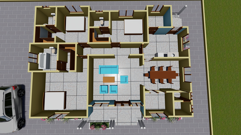 Plan de villa plain-pied de 3 chambres avec mini-bar – Image 7