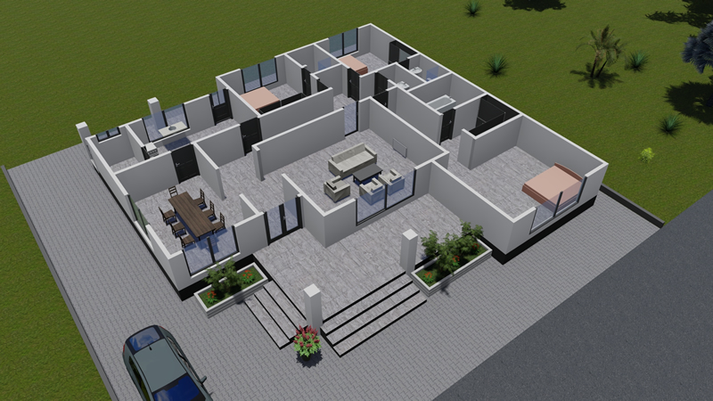 Plan maison plain-pied de 3 chambres salon avec toiture terrasse – Image 8