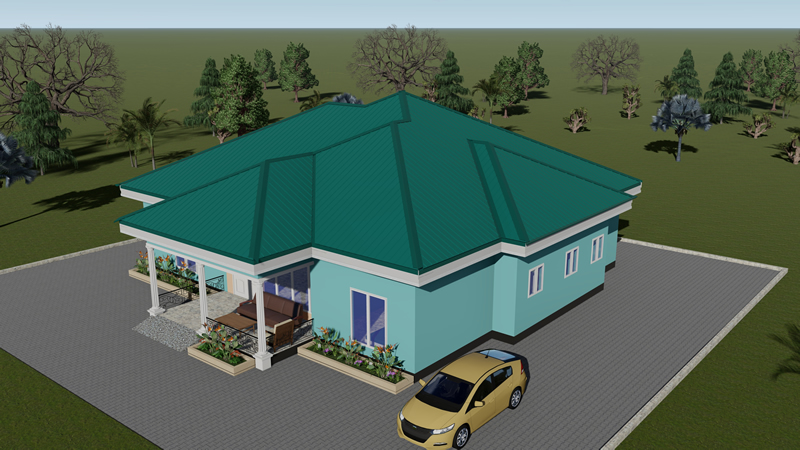 Plan de villa de 4 chambres modernes avec grande cuisine – Image 2