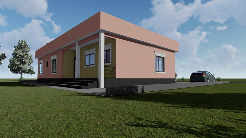 Plan de villa plain-pied de 3 chambres avec toiture encastrée – Image 4